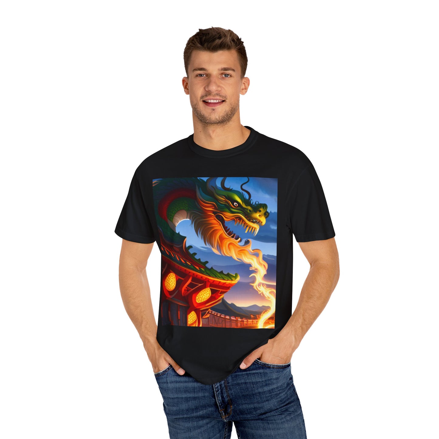 Unisex Garment-Dyed T-shirt, Chinese New Year, dragon picture, dragon in fire