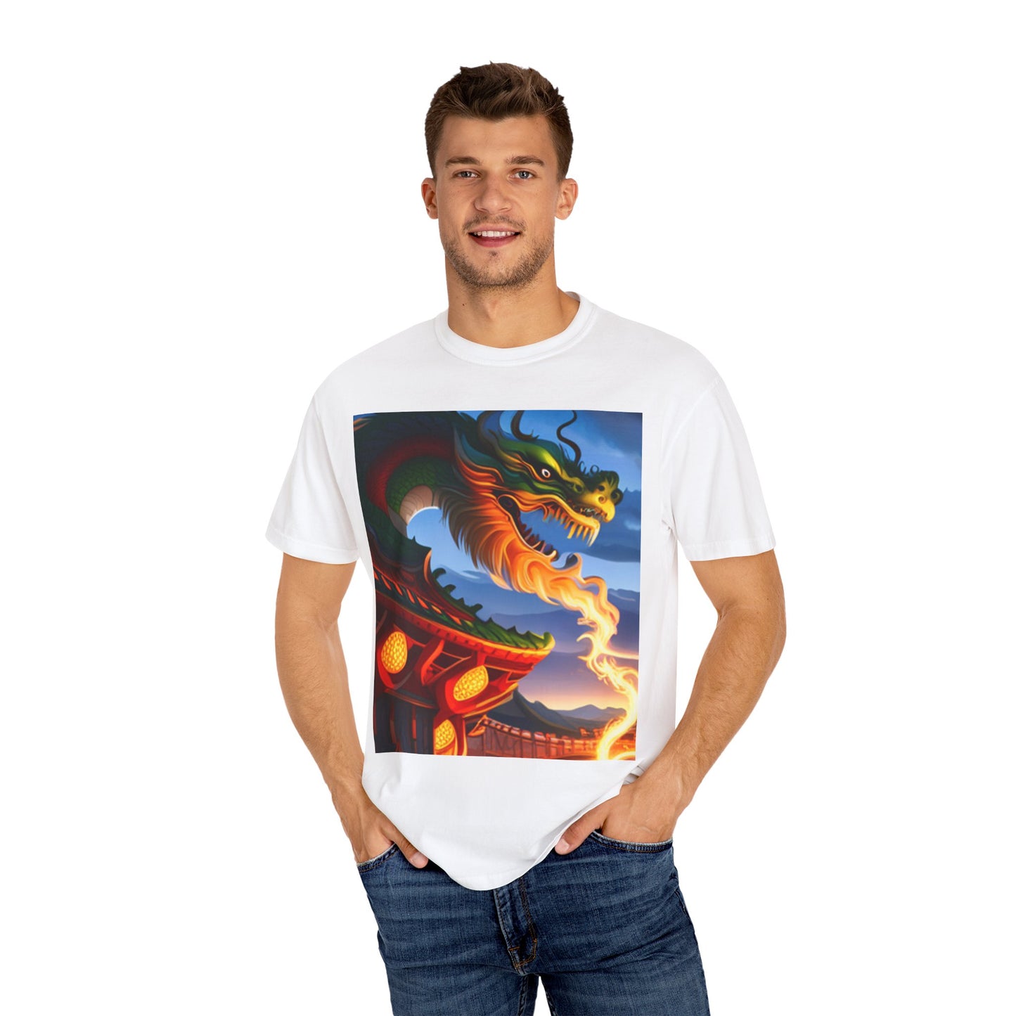 Unisex Garment-Dyed T-shirt, Chinese New Year, dragon picture, dragon in fire