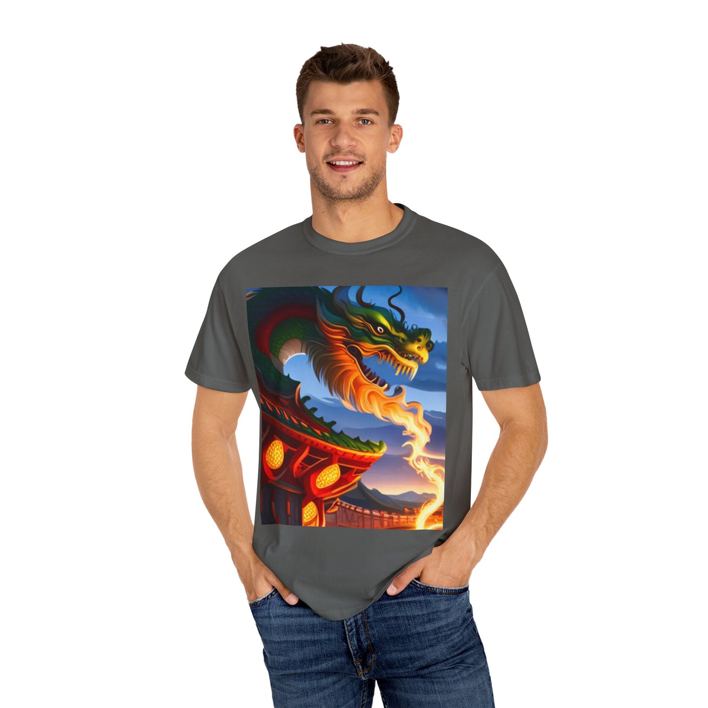 Unisex Garment-Dyed T-shirt, Chinese New Year, dragon picture, dragon in fire