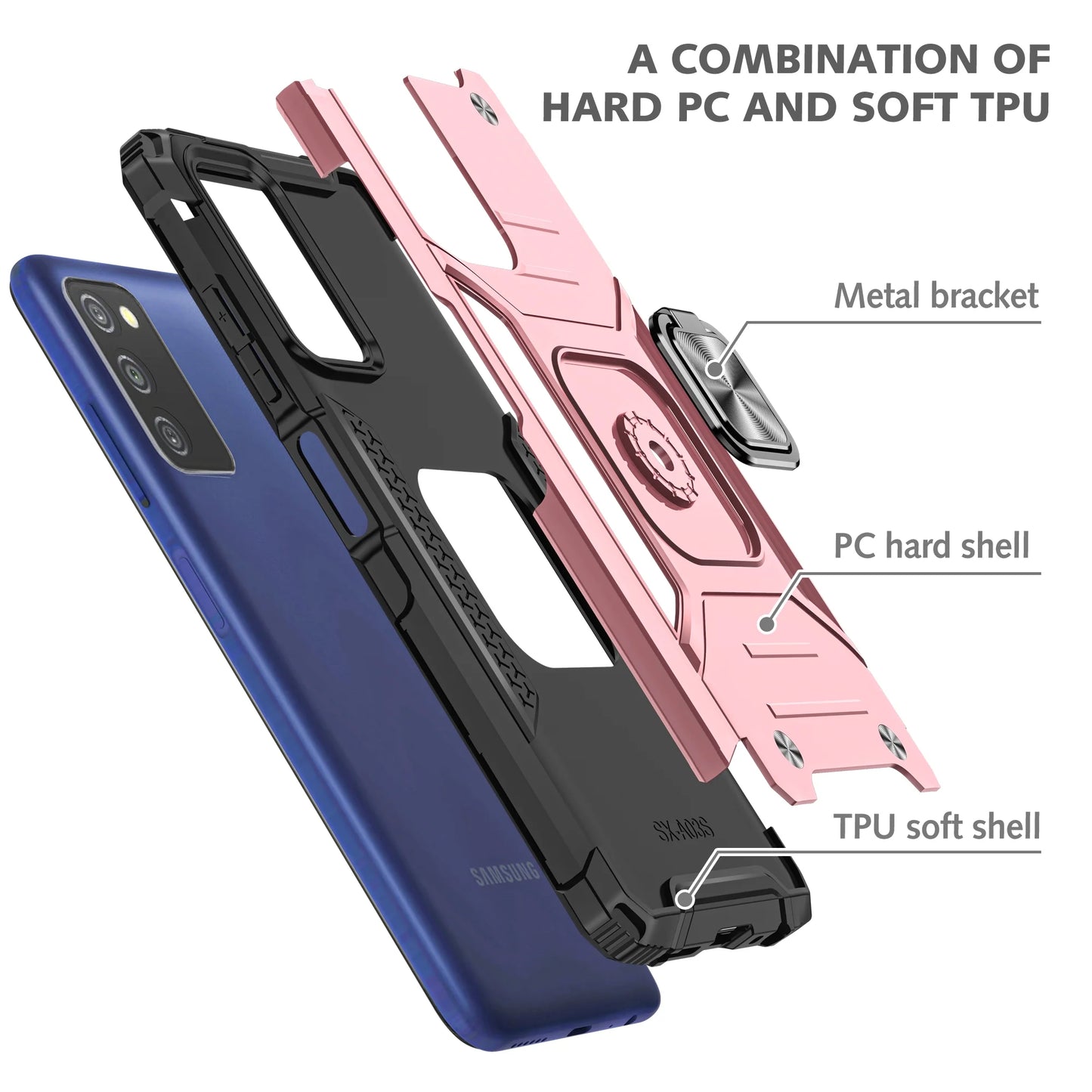 Galaxy A03S Phone Case Samsung A03S Case Magnetic Car Mount Ring Kickstand Cover Case Samsung Galaxy A03S Rose Gold