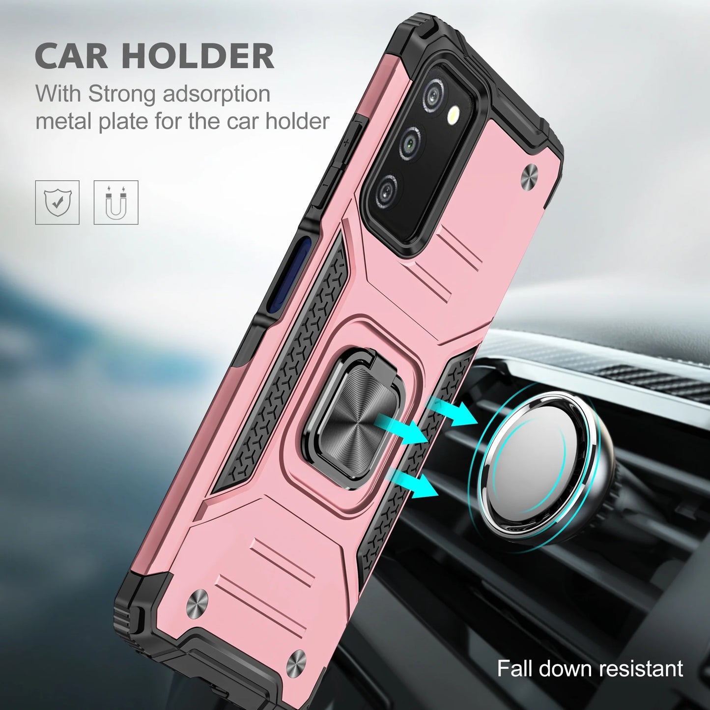 Galaxy A03S Phone Case Samsung A03S Case Magnetic Car Mount Ring Kickstand Cover Case Samsung Galaxy A03S Rose Gold