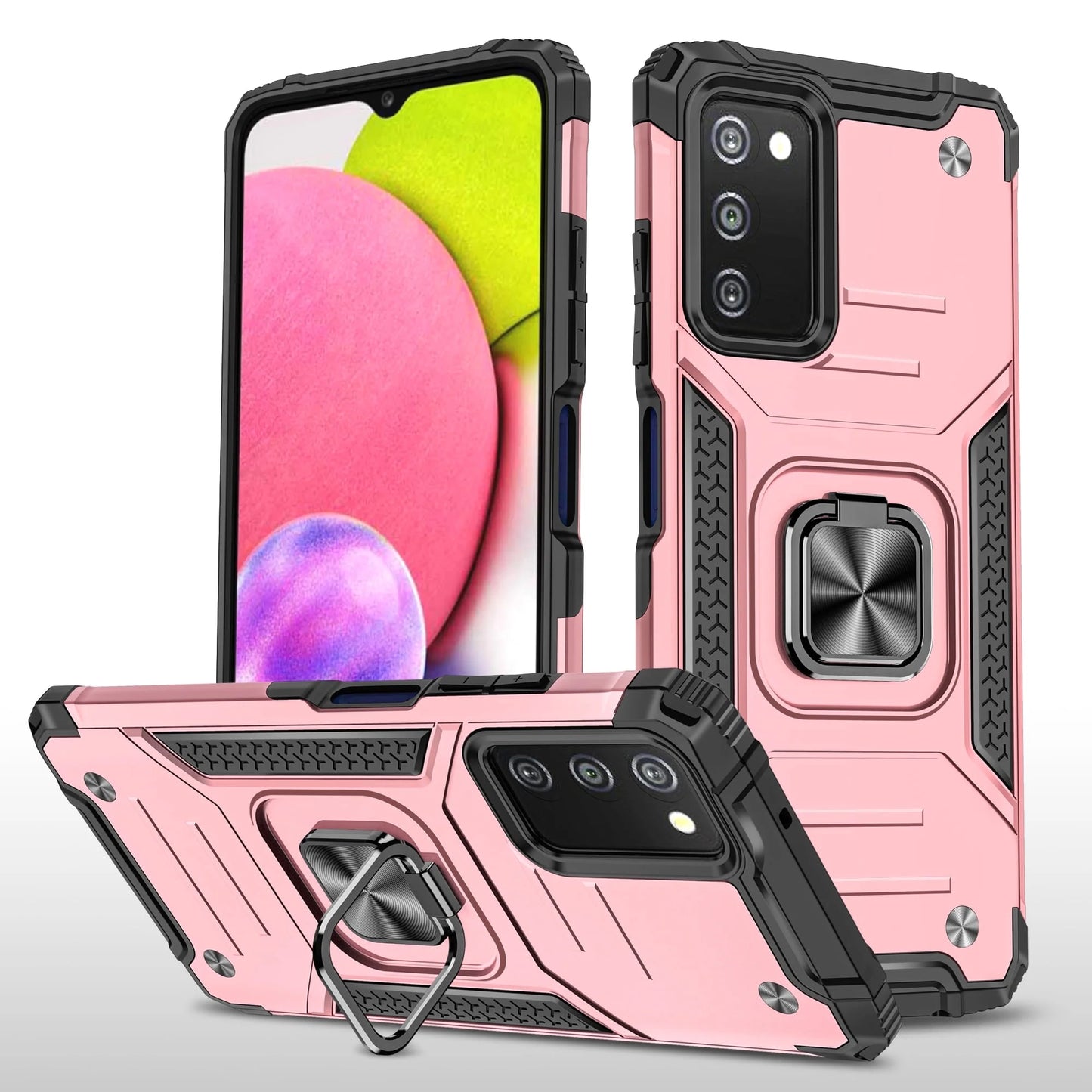 Galaxy A03S Phone Case Samsung A03S Case Magnetic Car Mount Ring Kickstand Cover Case Samsung Galaxy A03S Rose Gold