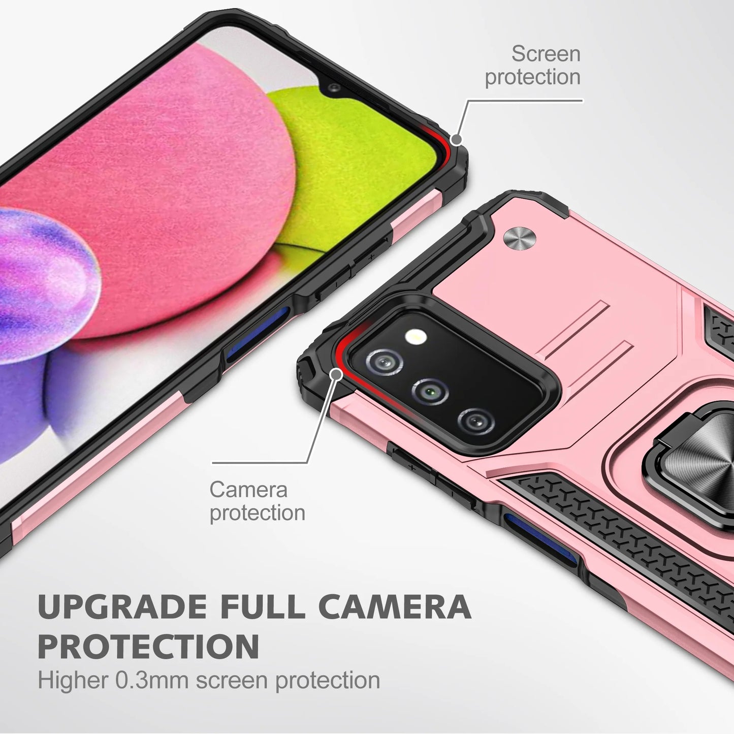 Galaxy A03S Phone Case Samsung A03S Case Magnetic Car Mount Ring Kickstand Cover Case Samsung Galaxy A03S Rose Gold
