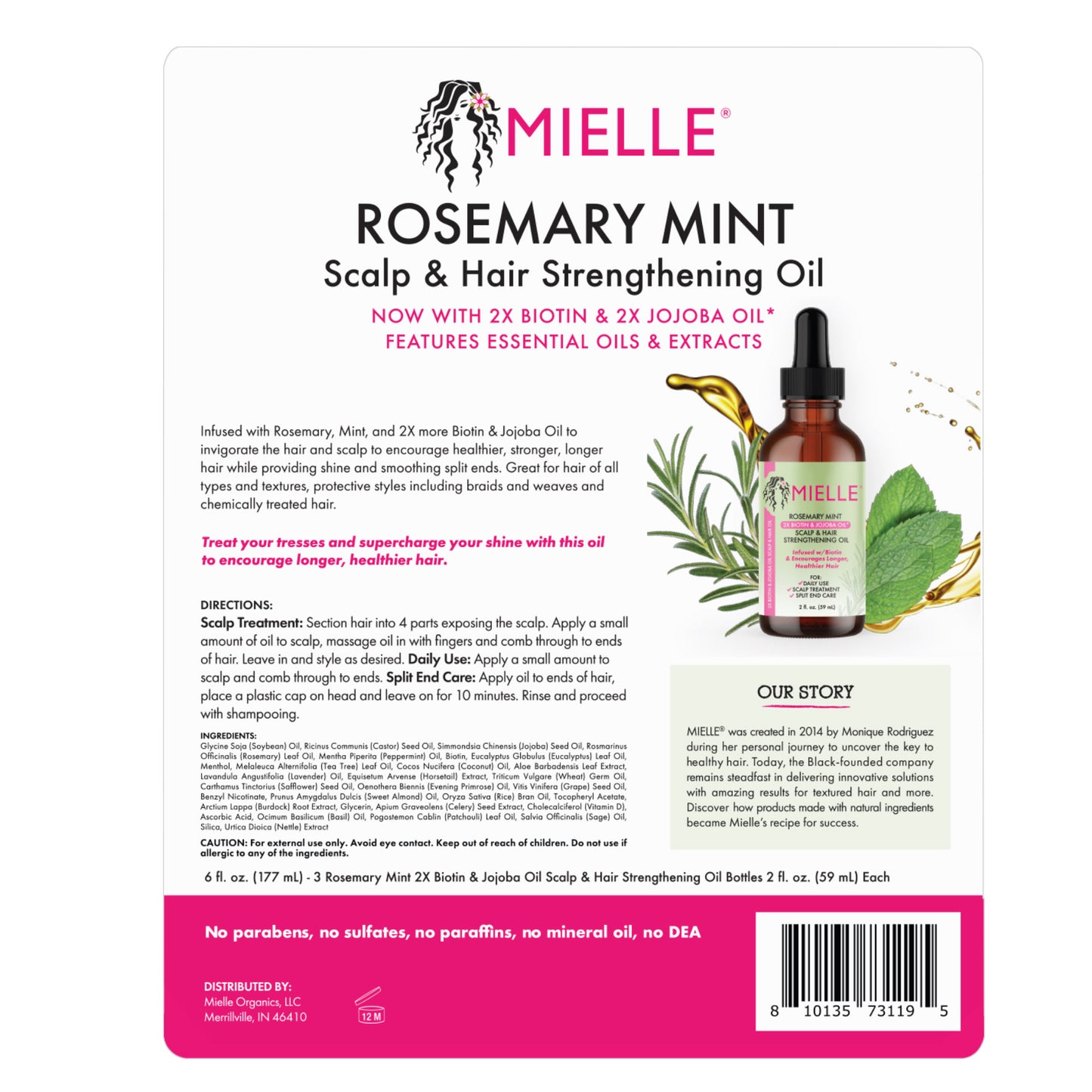 Rosemary Mint Scalp & Hair Strengthening Oil, 2 Fl Oz, 3-Pack