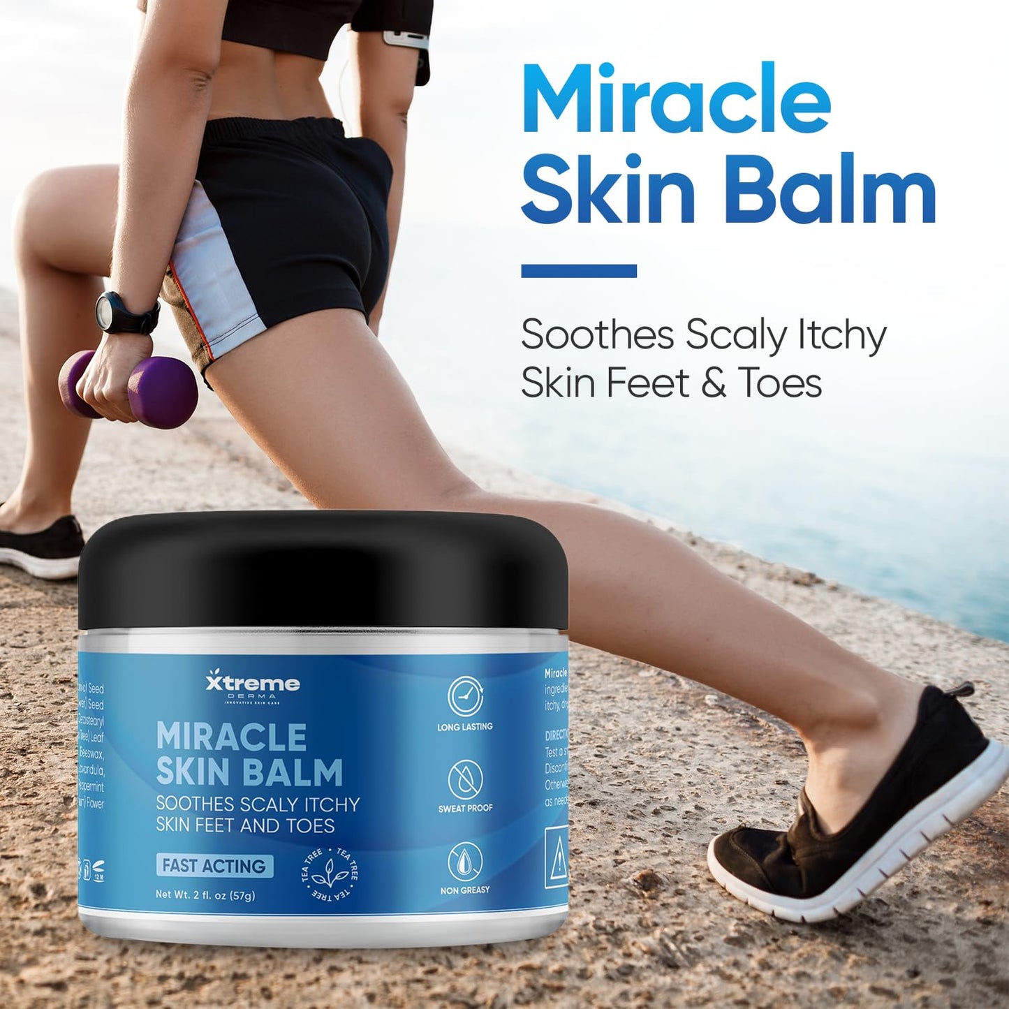 Miracle Skin Balm XL 2 Oz - Soothes Scaly Itchy Skin - for Feet, Body, Toes, Bikini Area - 100% Natural with Tea Tree + Eucalyptus | Fast Acting Pain Relief and Moisturize