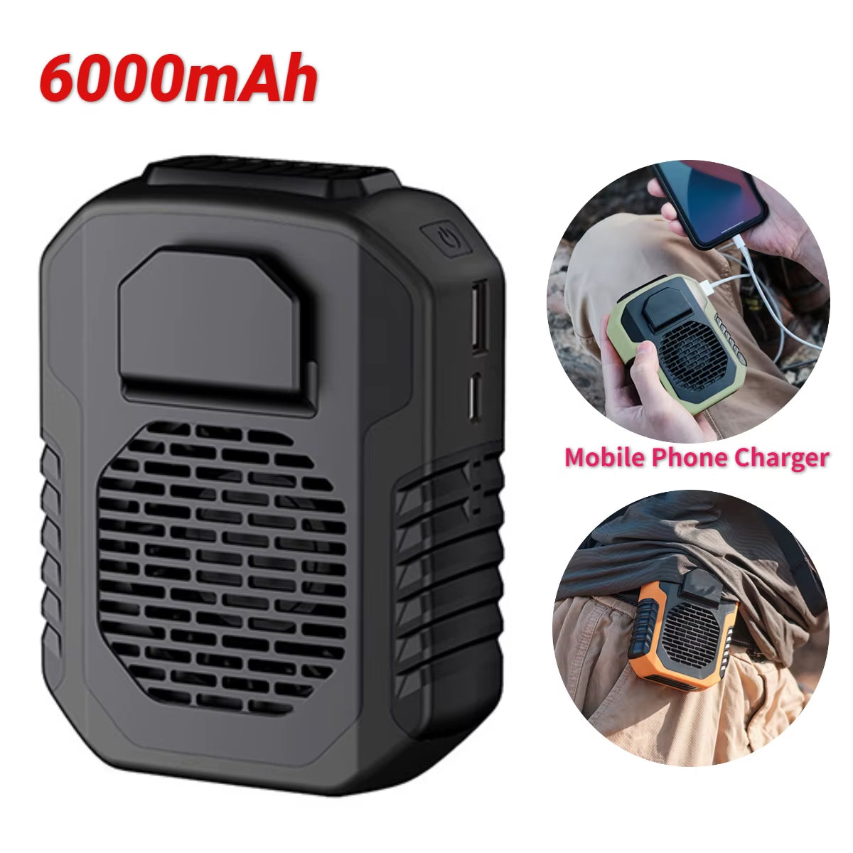 12000Mah Portable Waist Fan USB Rechargeable Air Conditioner 3-Gear Mute Hanging Neck Fans Outdoor Sports Mini Waist Clip on Fan