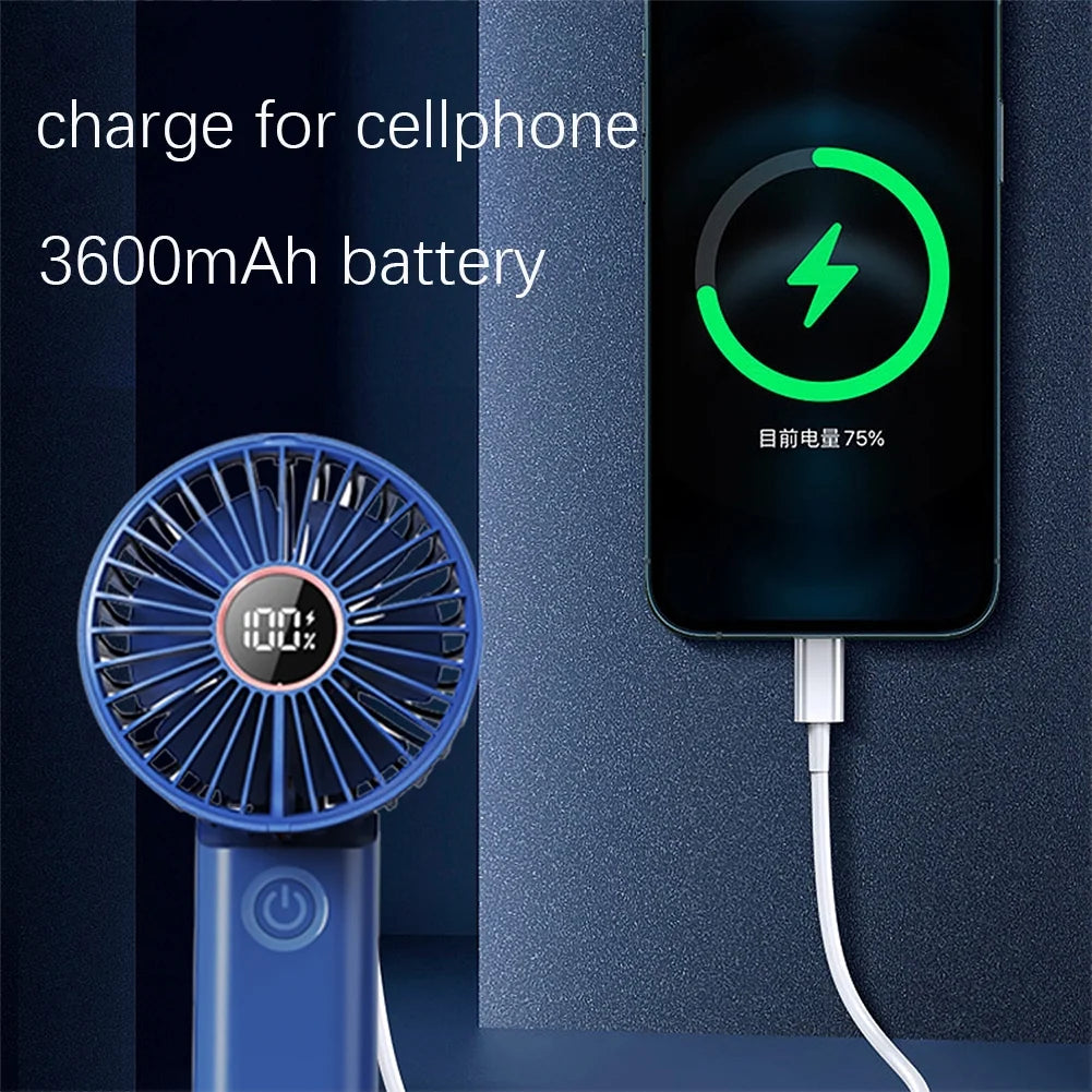 Handheld Fan, 3.8 Inch 6-Speed Portable Folding Desk Fan with LCD Display