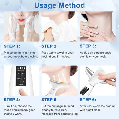 Facial and Neck Beauty Device, Skin Care Face Massager, Multifunctional 6 in 1 Light Therapy Face Sculpting Tool with Vibration, Thermal, Cooling, Microcurrent for Skin Care Routine at Home