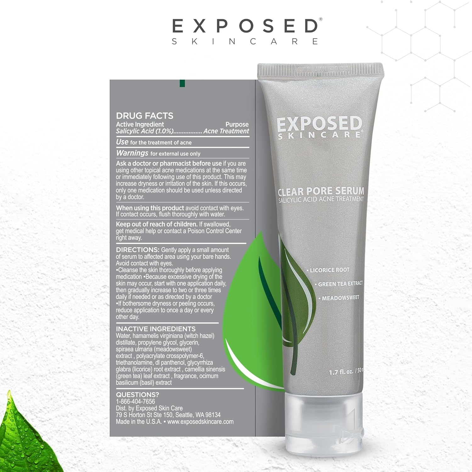 Clear Pore Serum - Green Tea, Licorice Root, Salicylic Acid - Unisex Skin Serum for Oily, Sensitive Skin
