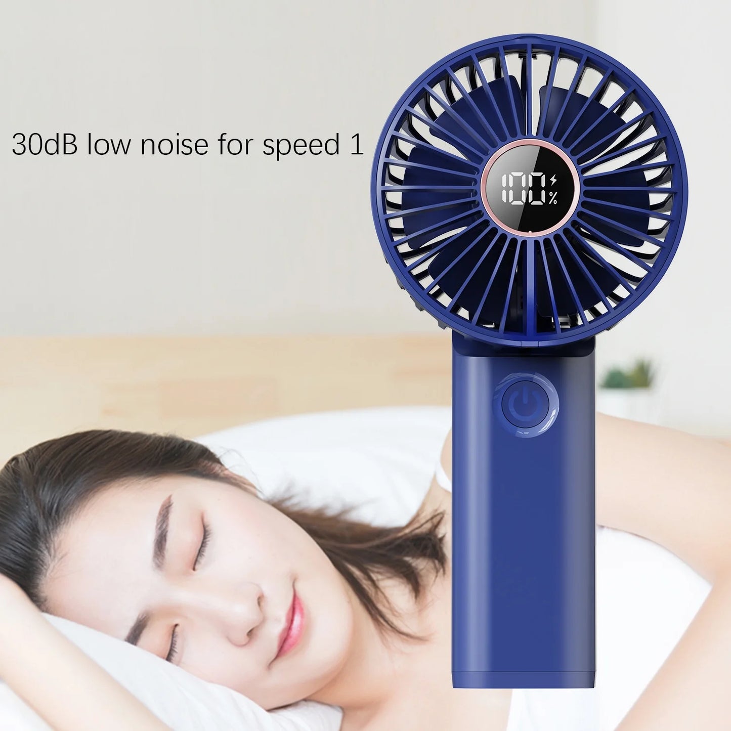 Handheld Fan, 3.8 Inch 6-Speed Portable Folding Desk Fan with LCD Display