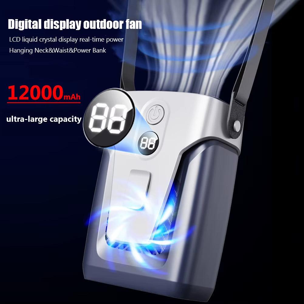 12000Mah Portable Waist Fan USB Rechargeable Air Conditioner 3-Gear Mute Hanging Neck Fans Outdoor Sports Mini Waist Clip on Fan