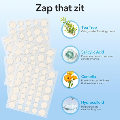 Pimple Patches for Face, Hydrocolloid Acne Patches, Cute round Shape Zit Covers, Spot Stickers with Tea Tree, Salicylic Acid & Cica Oil| 2 Sizes (9Mm, 12Mm) |288 Count