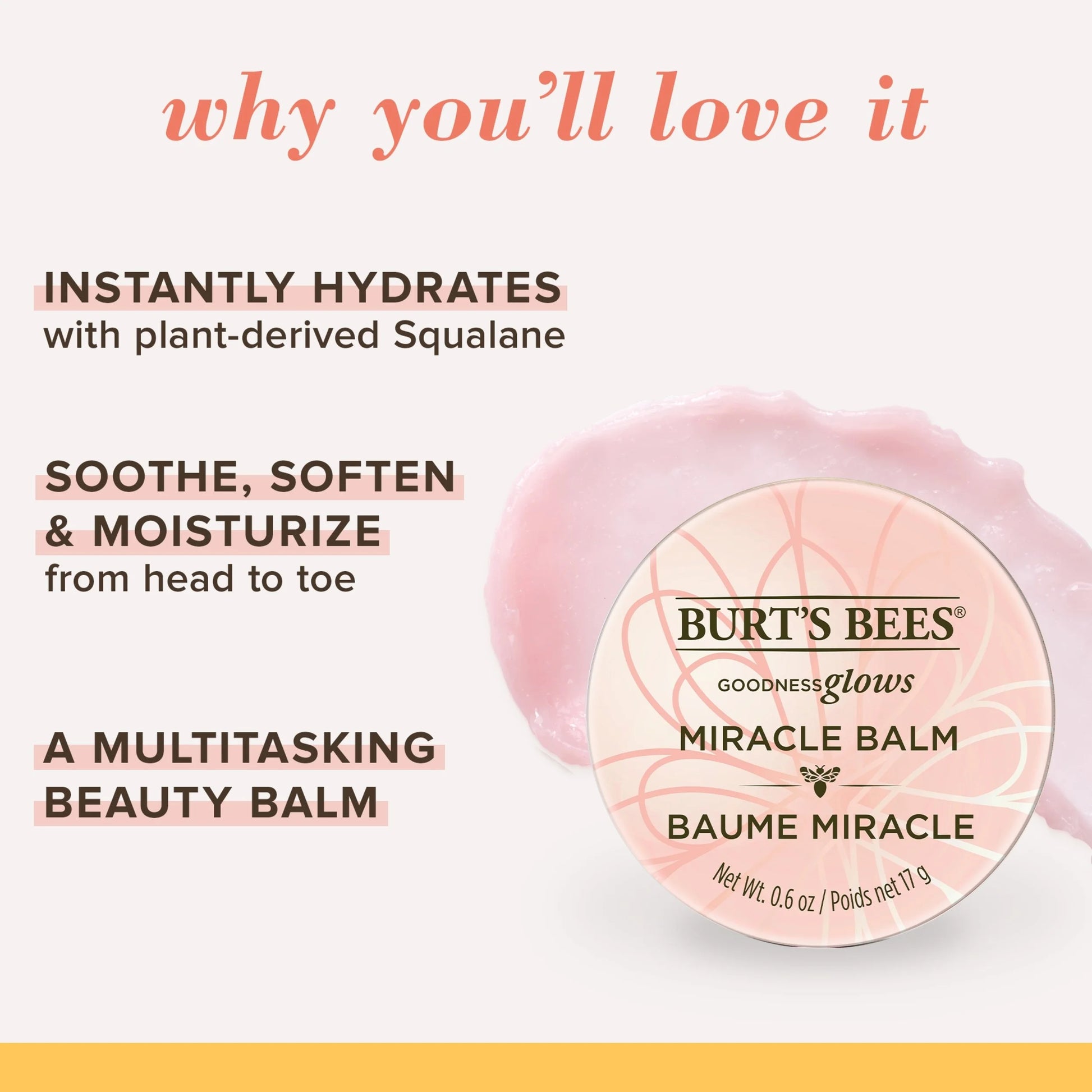 100% Natural Origin Goodness Glows Miracle Balm, Softens Dry Skin 0.6 Ounce Tin