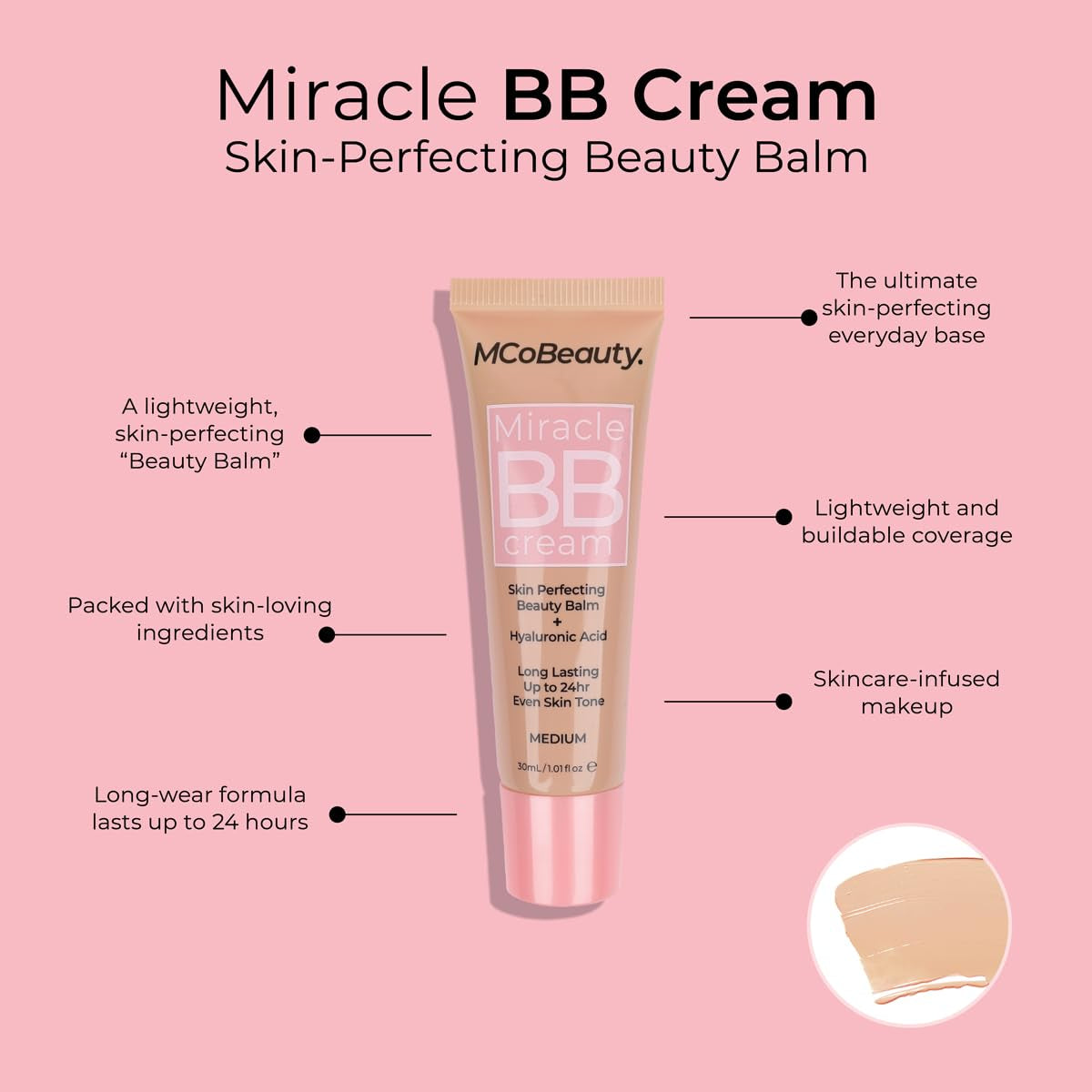 Miracle BB Cream, Medium, Skin-Perfecting Coverage for Effortless Beauty, Vegan, Cruelty Free Cosmetics