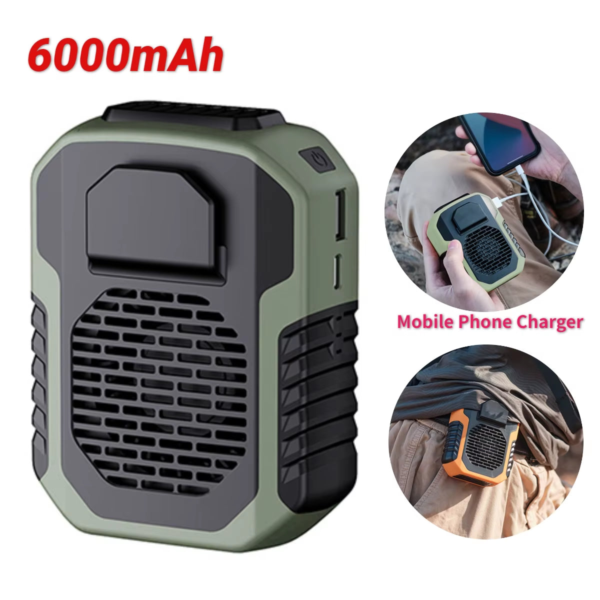 12000Mah Portable Waist Fan USB Rechargeable Air Conditioner 3-Gear Mute Hanging Neck Fans Outdoor Sports Mini Waist Clip on Fan