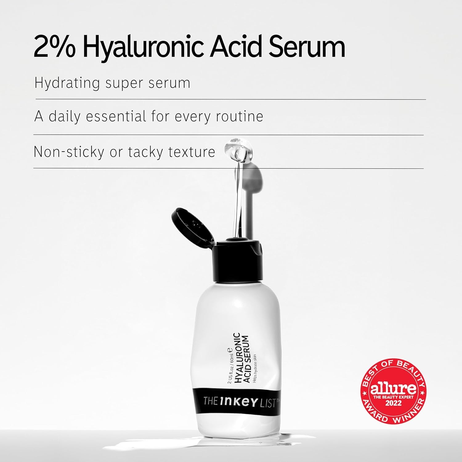 2% Hyaluronic Acid Face Serum 2 Fl/60Ml, Hydrating Skincare, Combats Dry Skin, Vegan Friendly, Suitable for All Skin Types