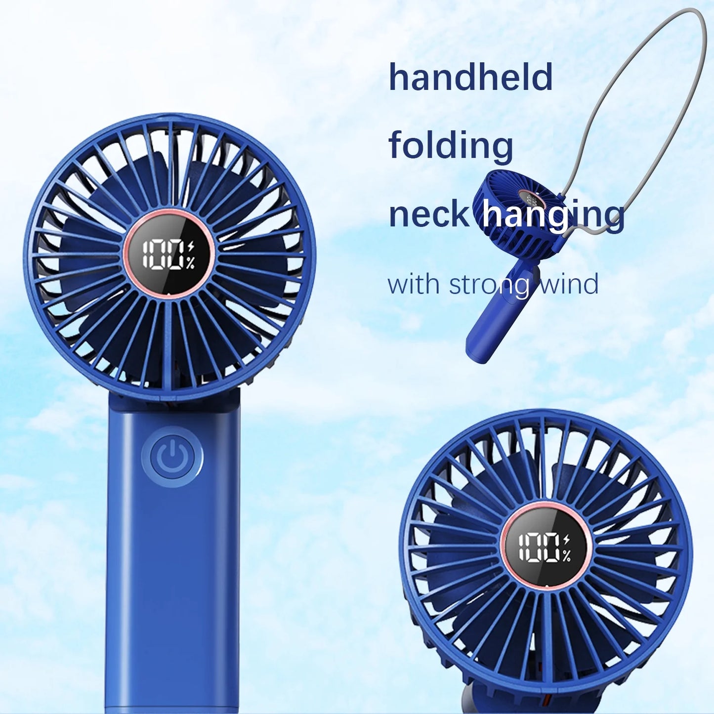 Handheld Fan, 3.8 Inch 6-Speed Portable Folding Desk Fan with LCD Display